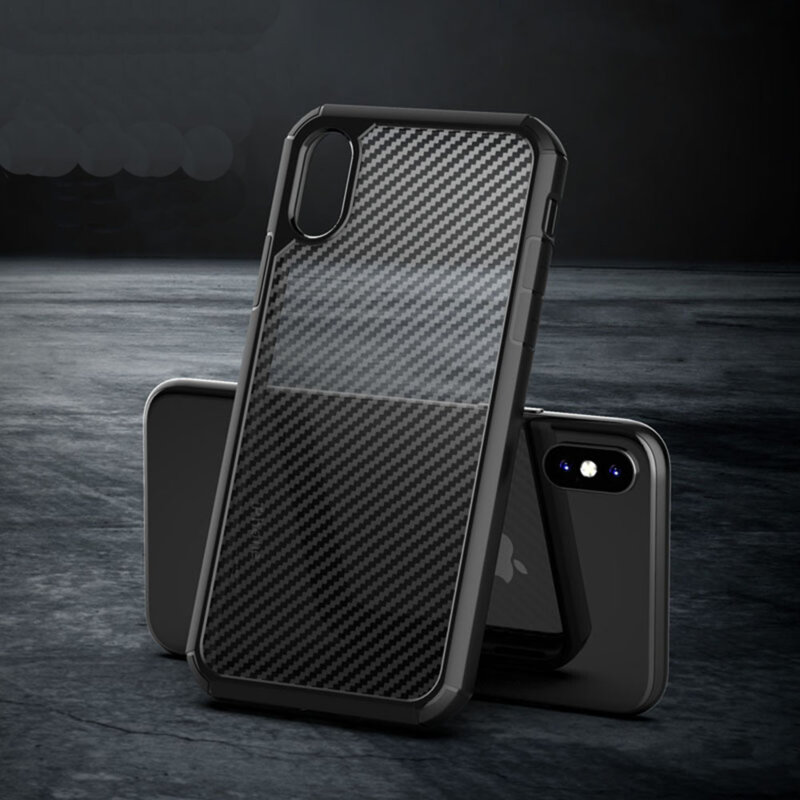 Husa iPhone XS Techsuit CarbonFuse transparenta, negru