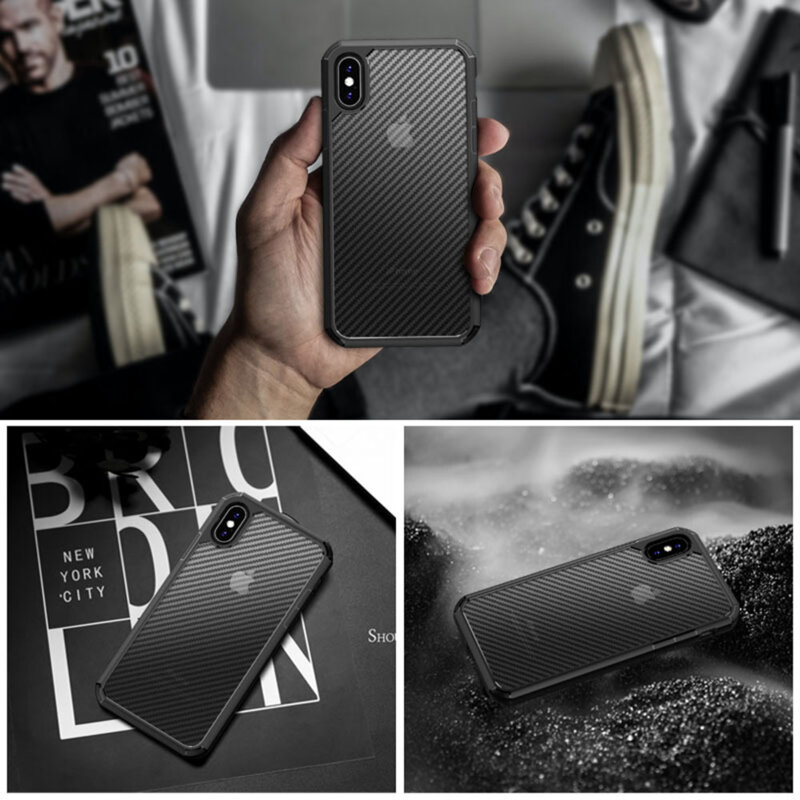 Husa iPhone XS Techsuit CarbonFuse transparenta, negru