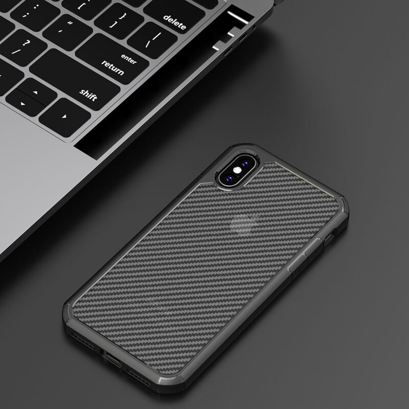 Husa iPhone XS Techsuit CarbonFuse transparenta, negru