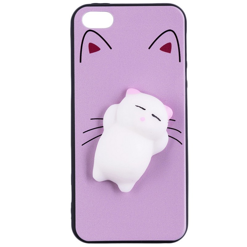 Husa Anti-Stres iPhone SE, 5, 5S 3D Bubble - White Cat