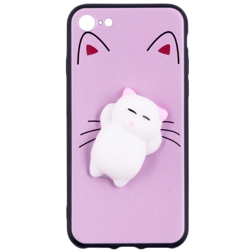 Husa Anti-Stres iPhone 7 3D Bubble - White Cat