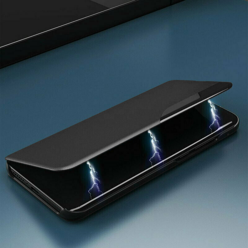 Husa Samsung Galaxy A12 Nacho Eco Leather View flip tip carte, negru