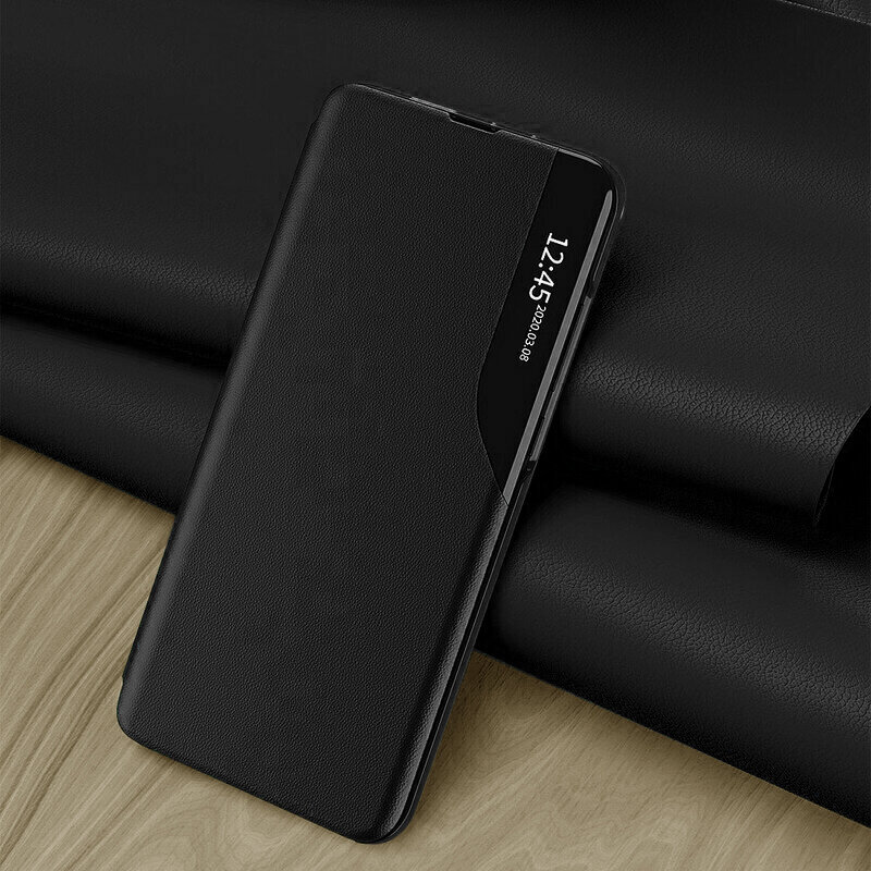 Husa Samsung Galaxy A12 Nacho Eco Leather View flip tip carte, negru