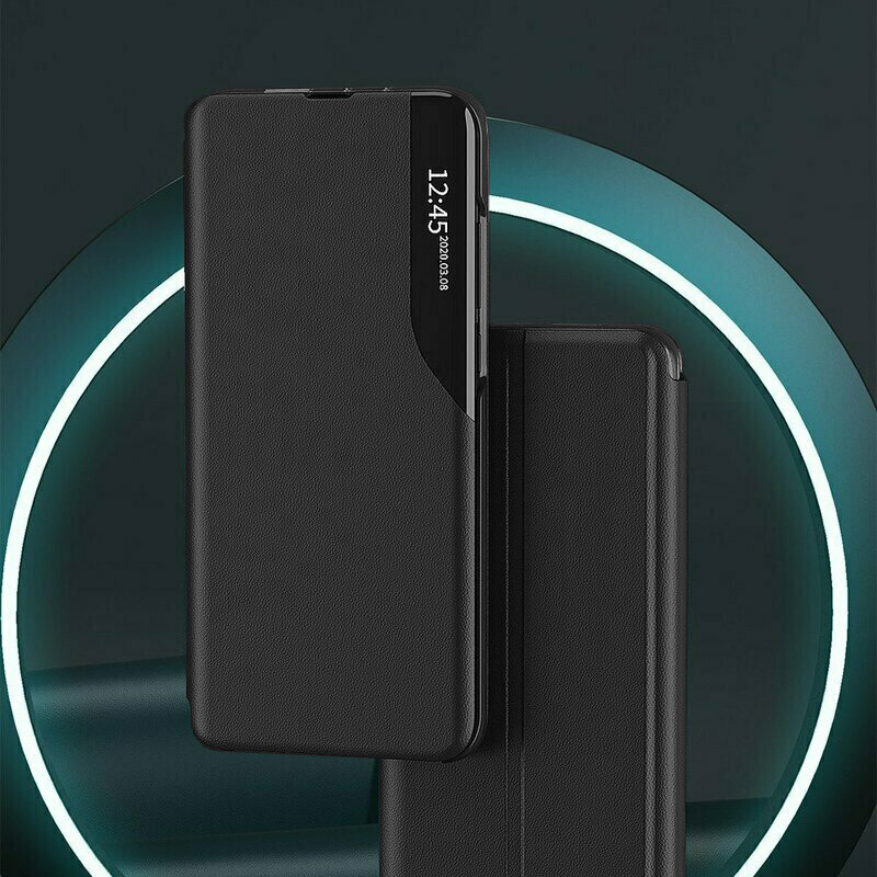 Husa Samsung Galaxy A12 Nacho Eco Leather View flip tip carte, negru