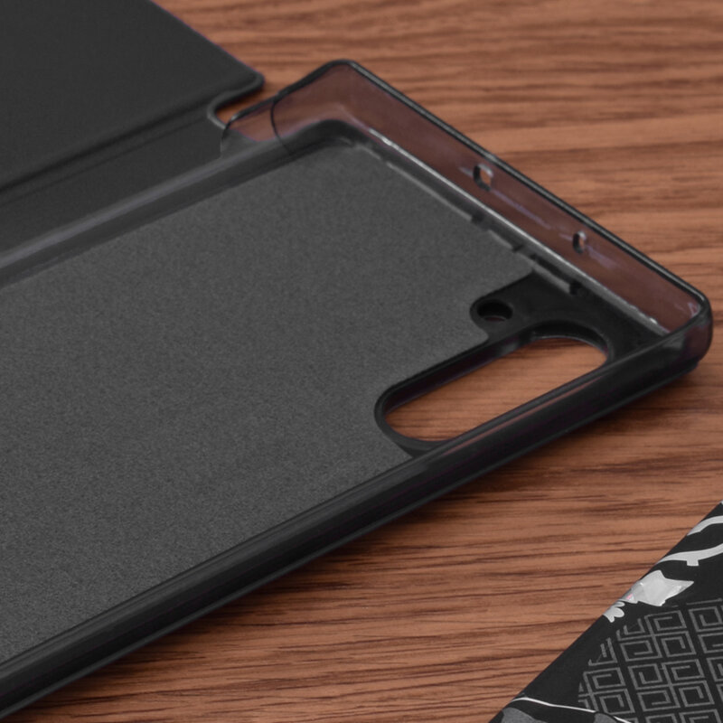 Husa Samsung Galaxy Note 10 5G Eco Leather View flip tip carte, negru