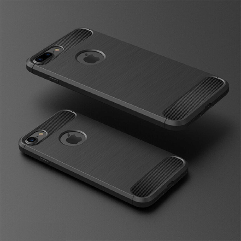 Husa iPhone SE 3, SE 2022 Techsuit Carbon Silicone, decupaj sigla, negru