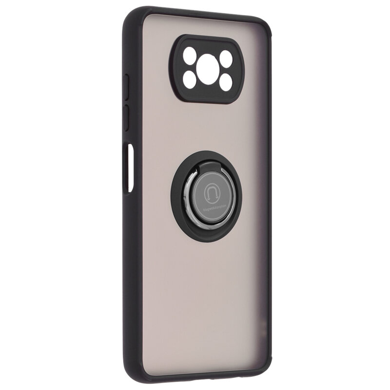 Husa Xiaomi Poco X3 NFC Techsuit Glinth Cu Inel Suport Stand Magnetic - Negru