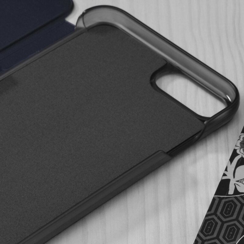 Husa iPhone 8 Plus Eco Leather View Flip Tip Carte - Albastru