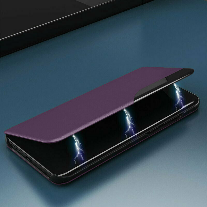 Husa Samsung Galaxy A12 Nacho Eco Leather View flip tip carte, mov