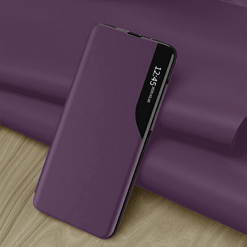 Husa Samsung Galaxy A12 Nacho Eco Leather View flip tip carte, mov