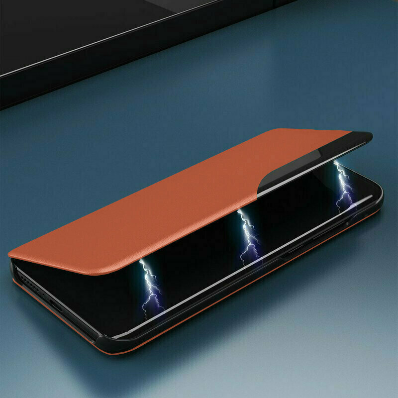 Husa Xiaomi Redmi Note 9 Pro Max Eco Leather View Flip Tip Carte - Portocaliu