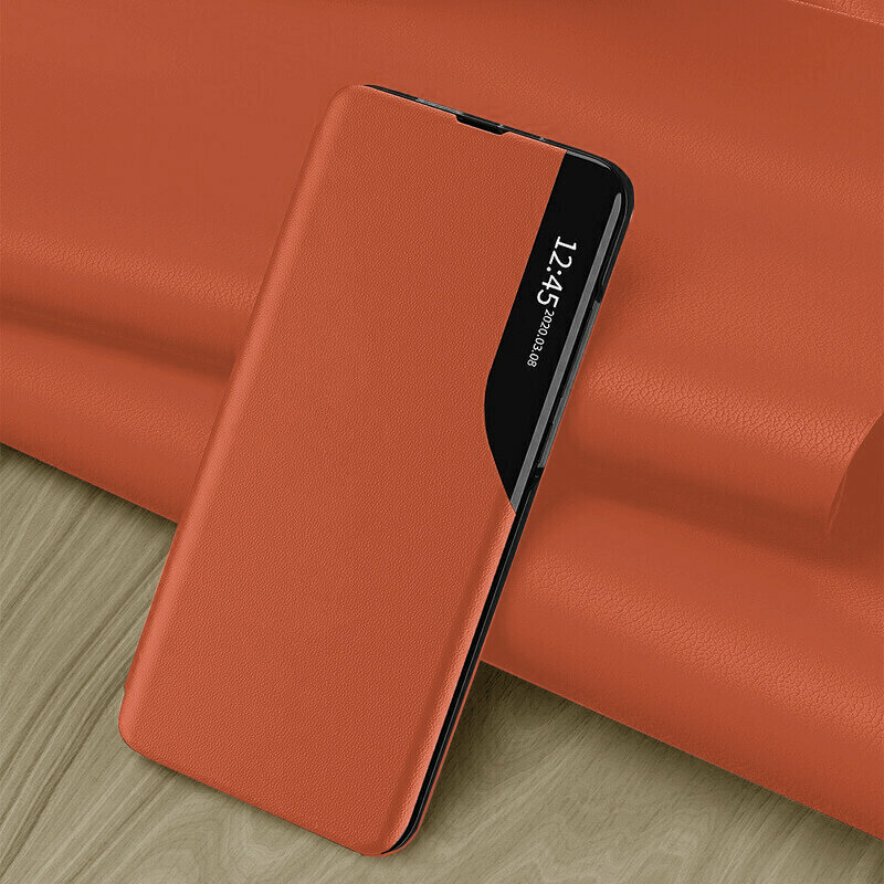Husa Xiaomi Redmi Note 9 Pro Max Eco Leather View Flip Tip Carte - Portocaliu