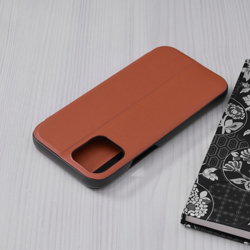 Husa iPhone 12 Pro Eco Leather View Flip Tip Carte - Portocaliu