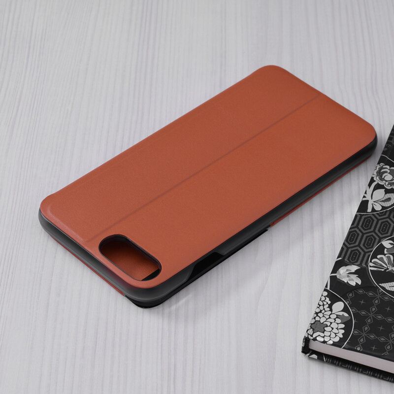 Husa iPhone 8 Plus Eco Leather View Flip Tip Carte - Portocaliu
