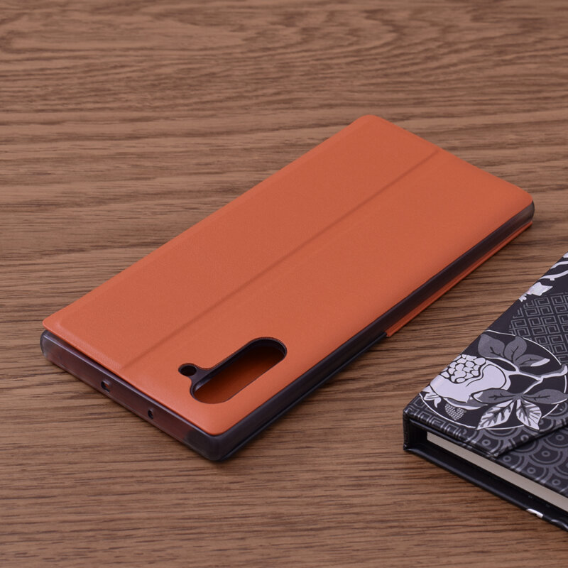 Husa Samsung Galaxy Note 10 5G Eco Leather View Flip Tip Carte - Portocaliu