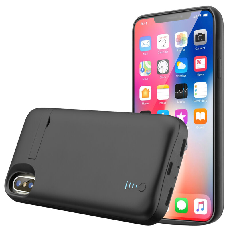 Husa cu baterie iPhone XS Techsuit Power Pro, 5000mAh, negru
