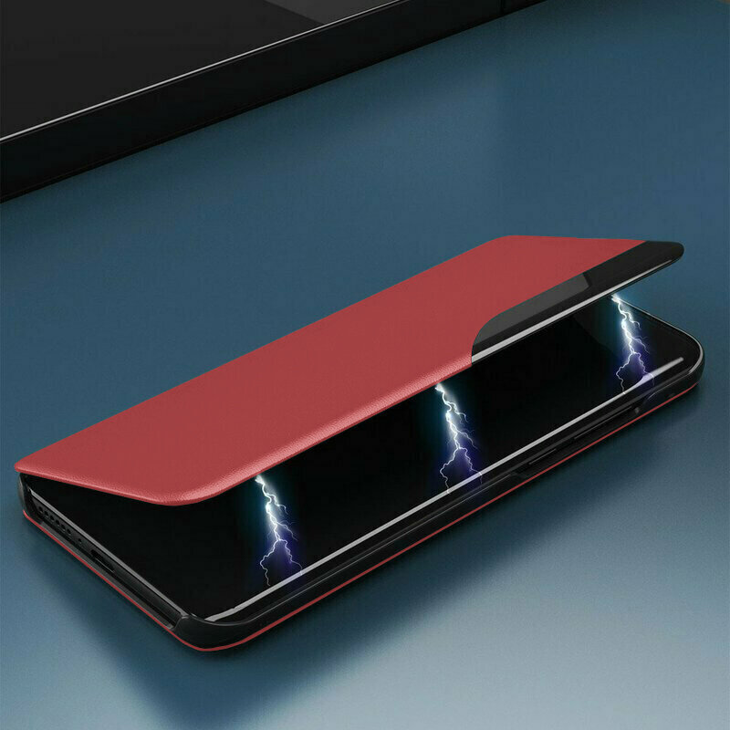 Husa Samsung Galaxy A12 Nacho Eco Leather View flip tip carte, rosu