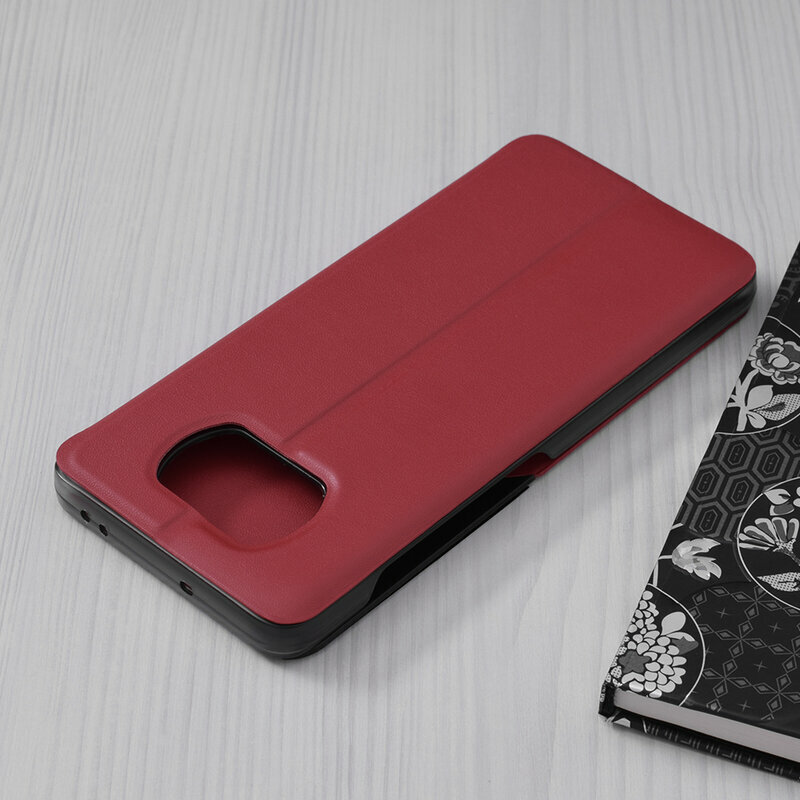 Husa Xiaomi Poco X3 Pro Eco Leather View Flip Tip Carte - Rosu