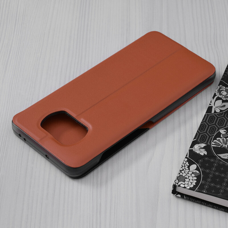 Husa Xiaomi Poco X3 Pro Eco Leather View Flip Tip Carte - Portocaliu