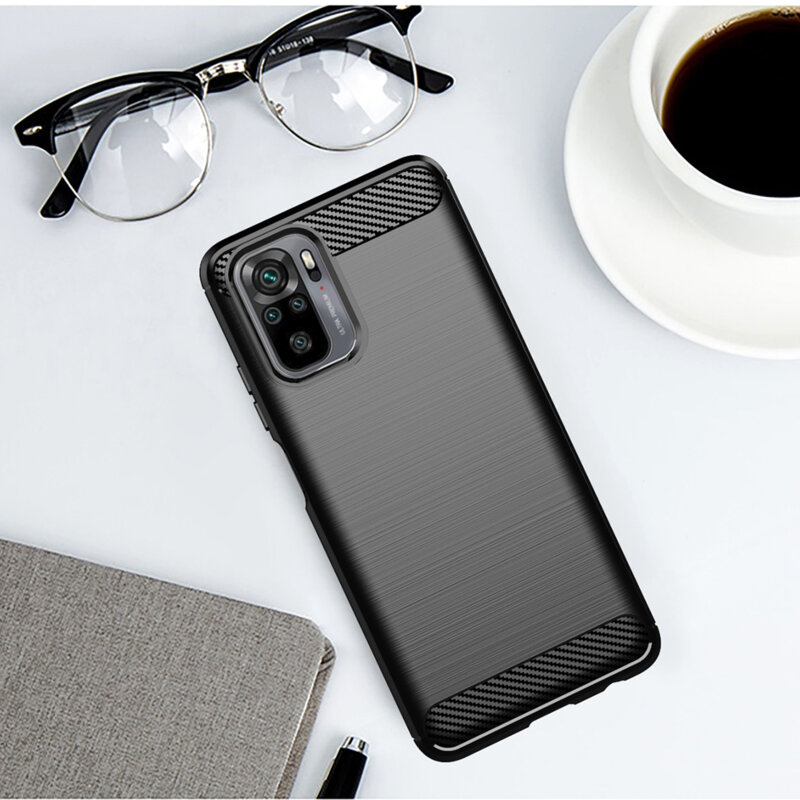 Husa Xiaomi Redmi Note 10S Techsuit Carbon Silicone, negru