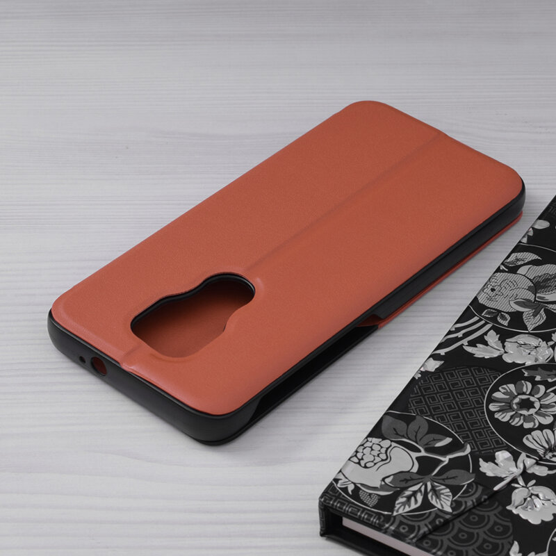 Husa Motorola Moto E7 Plus Eco Leather View flip tip carte - portocaliu