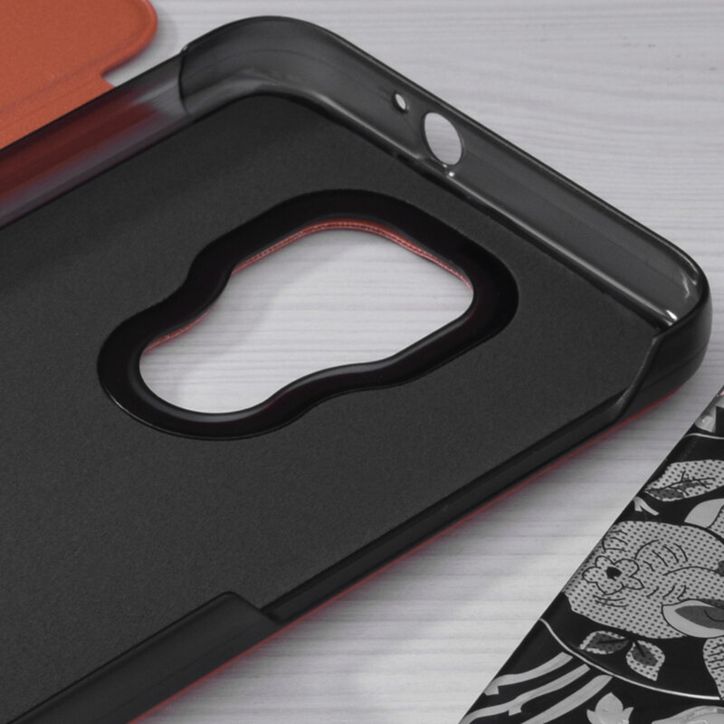 Husa Motorola Moto E7 Plus Eco Leather View flip tip carte - portocaliu