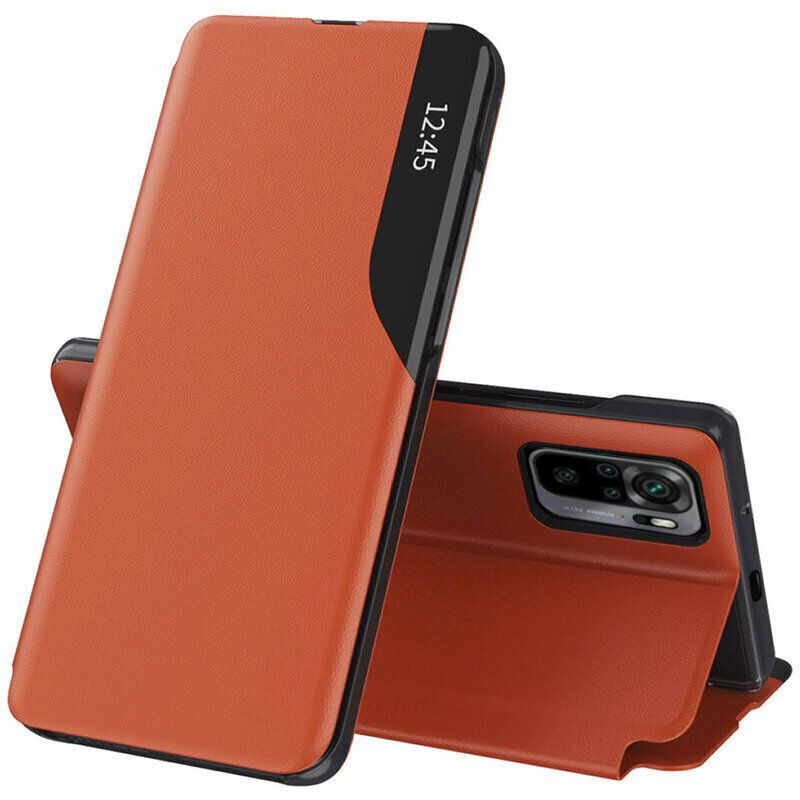 Husa Xiaomi Poco M5s Eco Leather View flip tip carte, portocaliu