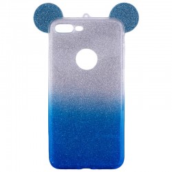 Husa iPhone 4, 4S Color Ears TPU Sclipici - Albastru