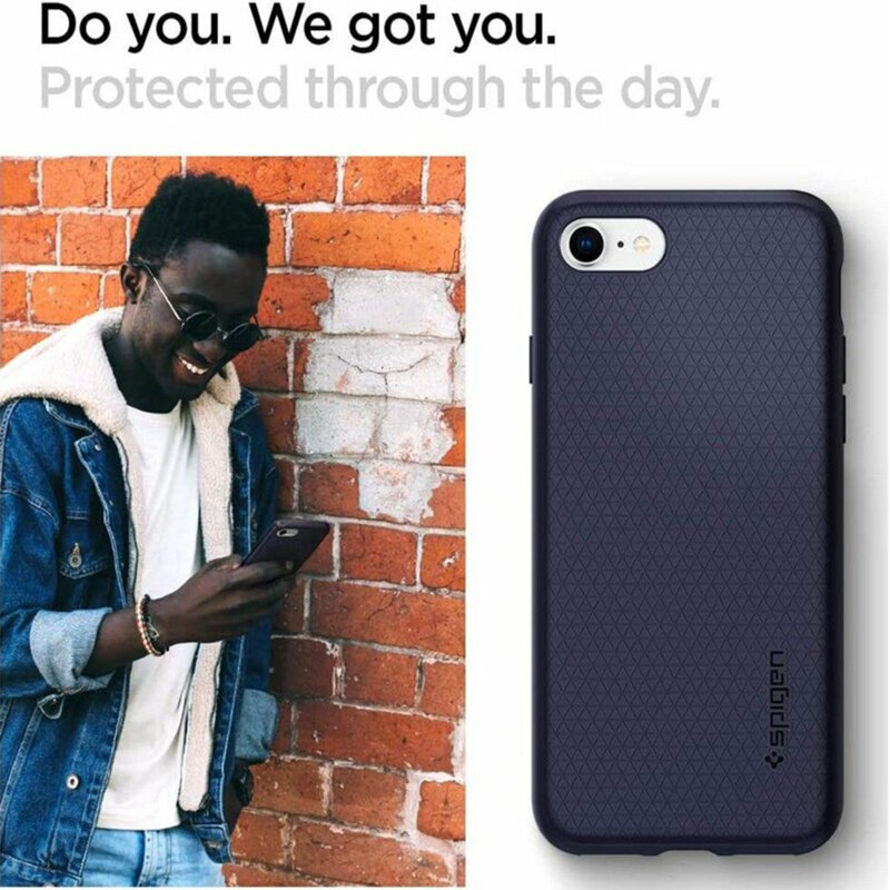 Husa iPhone SE 3, SE 2022 Spigen Liquid Air, albastru inchis