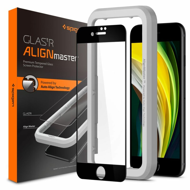 Folie Sticla iPhone SE 2, SE 2020 Spigen Glas.tR Align Master - Black