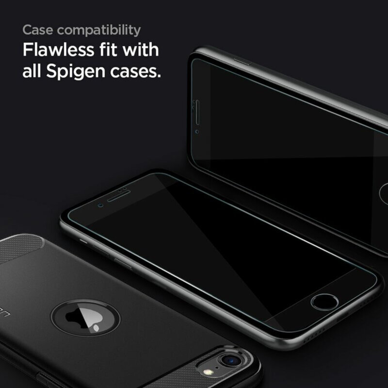 Folie sticla iPhone SE 3, SE 2022 Spigen Glas.tR Align Master, negru