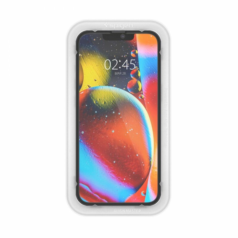 Folie sticla iPhone 13 Pro Spigen Glas.tR Align Master, negru