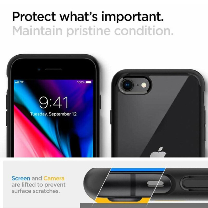 Husa transparenta iPhone SE 3, SE 2022 Spigen Ultra Hybrid, negru matte