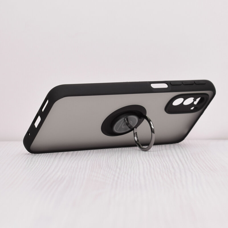 Husa Motorola Moto G41 Techsuit Glinth cu inel suport stand magnetic, negru