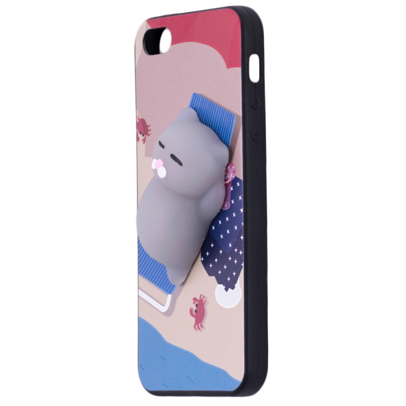 Husa Anti-Stres iPhone SE, 5, 5S 3D Bubble - Grey Cat