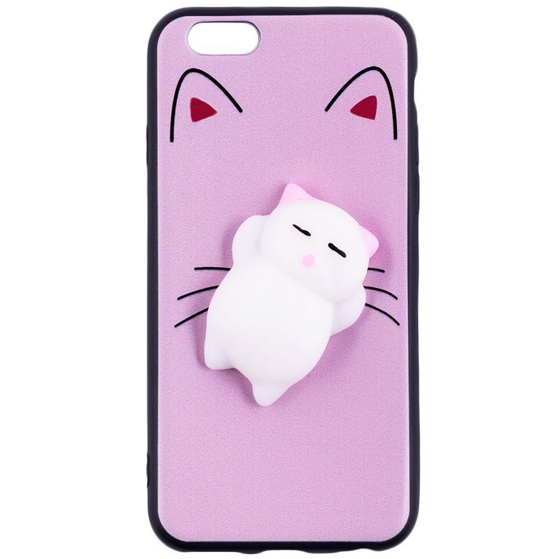 Husa Anti-Stres iPhone 6, 6S 3D Bubble - White Cat