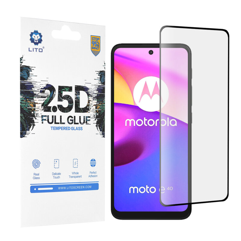 Folie sticla Motorola Moto E40 Lito 2.5D Full Glue, negru