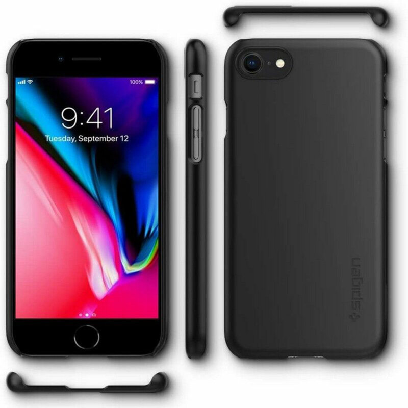 Husa iPhone SE 3, SE 2022 Spigen Thin Fit, negru