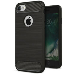 Husa iPhone 8 Techsuit Carbon Silicone, cu decupaj pentru sigla, negru