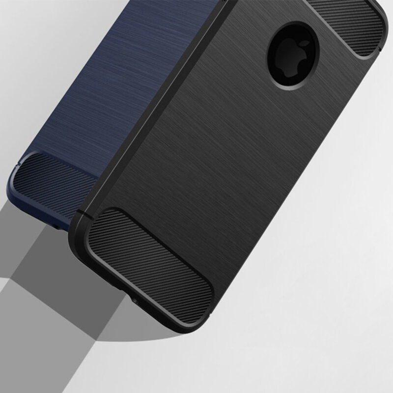 Husa iPhone 8 Techsuit Carbon Silicone, cu decupaj pentru sigla, negru