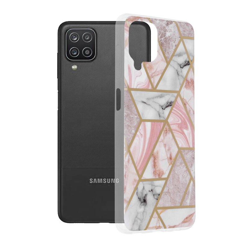 Husa Samsung Galaxy A12 Nacho Techsuit Marble, roz
