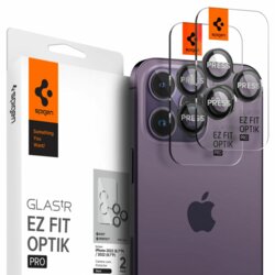 [Pachet 2x] Folie sticla camera iPhone 14 Pro Max Spigen Glas.tR Optik Pro EZ FIT, negru