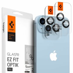 [Pachet 2x] Folie sticla camera iPhone 14 Plus Spigen Glas.tR Optik Pro EZ FIT, negru