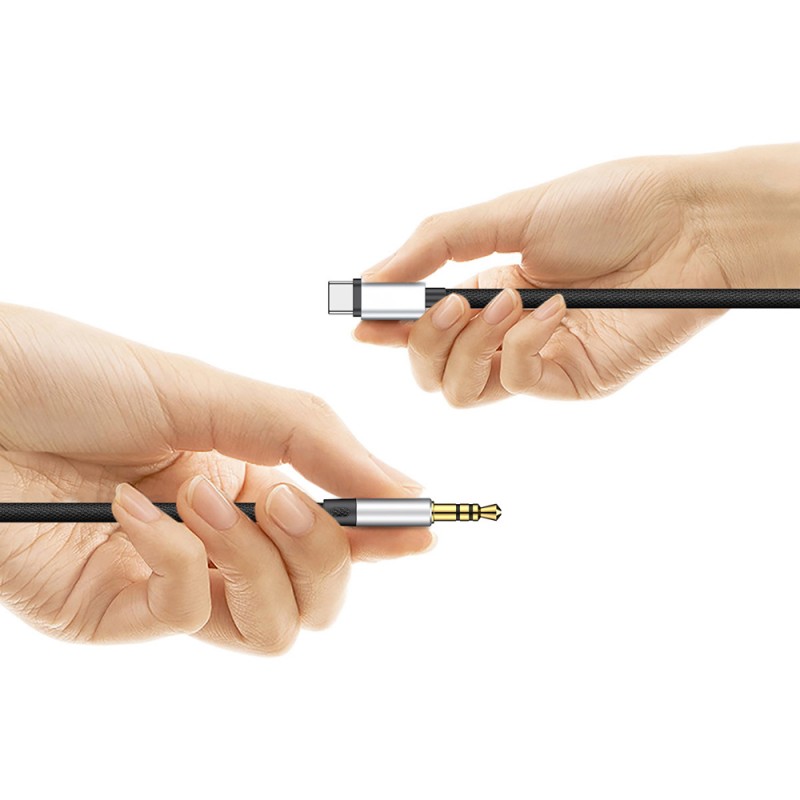 Cablu Audio Baseus L38 USB-C, Jack 3.5 - Jack 3.5mm - Argintiu