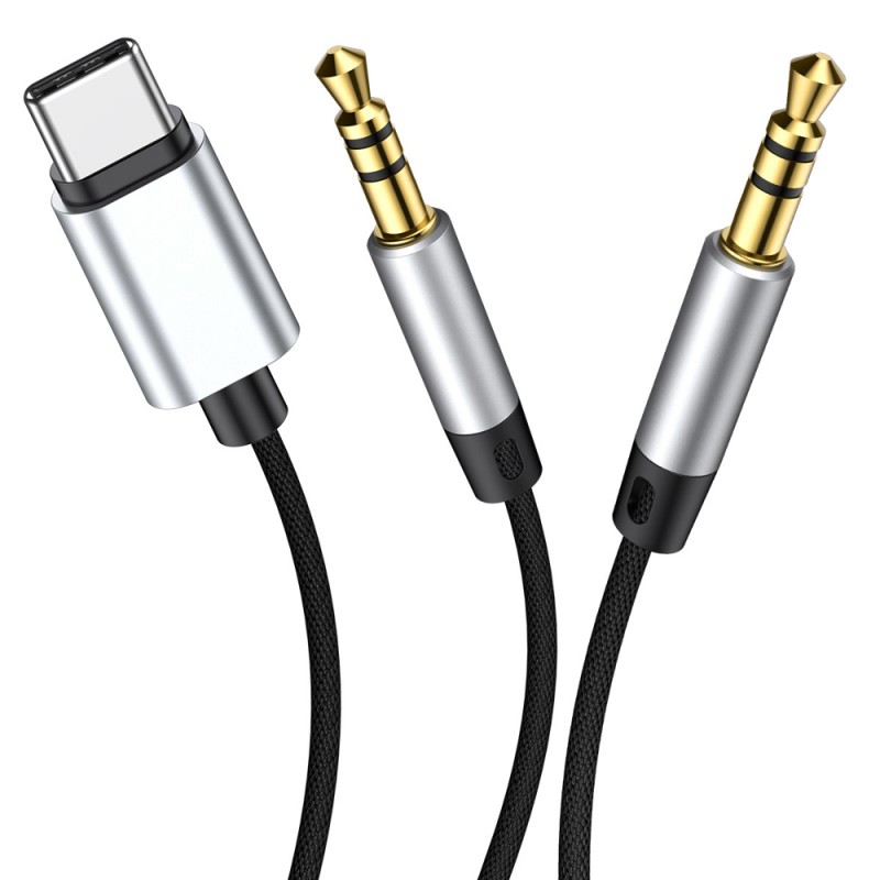 Cablu Audio Baseus L38 USB-C, Jack 3.5 - Jack 3.5mm - Argintiu