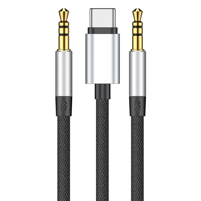 Cablu Audio Baseus L38 USB-C, Jack 3.5 - Jack 3.5mm - Argintiu