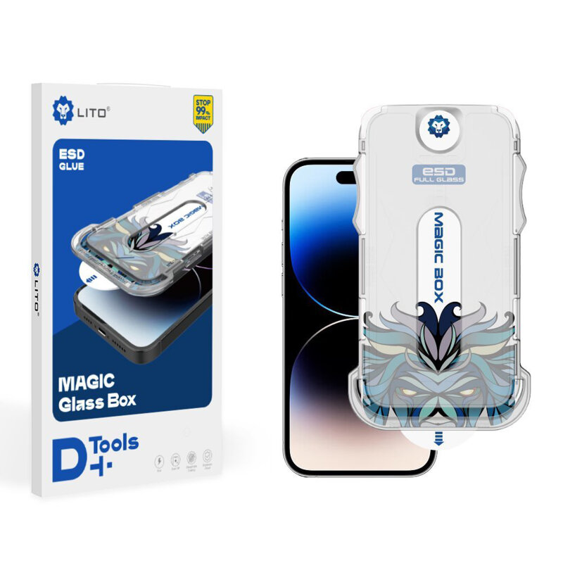 Folie sticla iPhone 14 Lito Magic Glass Box D+ Tools, transparenta