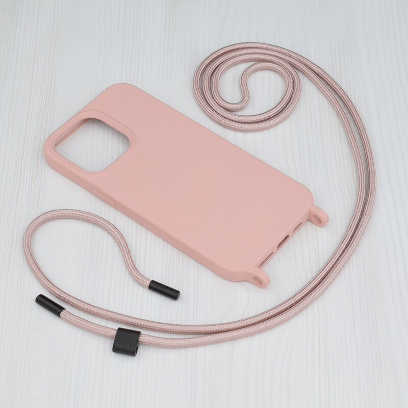 Husa cu snur iPhone 14 Pro Max Techsuit Crossbody Lanyard, roz