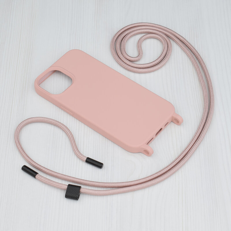 Husa cu snur iPhone 14 Techsuit Crossbody Lanyard, roz