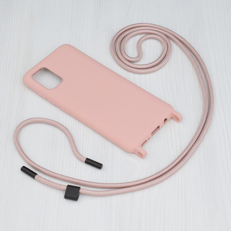 Husa cu snur Samsung Galaxy A51 4G Techsuit Crossbody Lanyard, roz